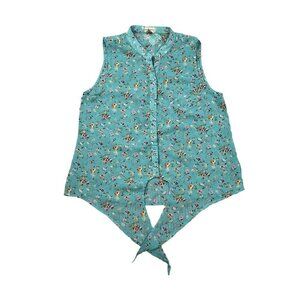 Love Notes New Turquoise Floral Print Sleeveless Button Down Top Size M
